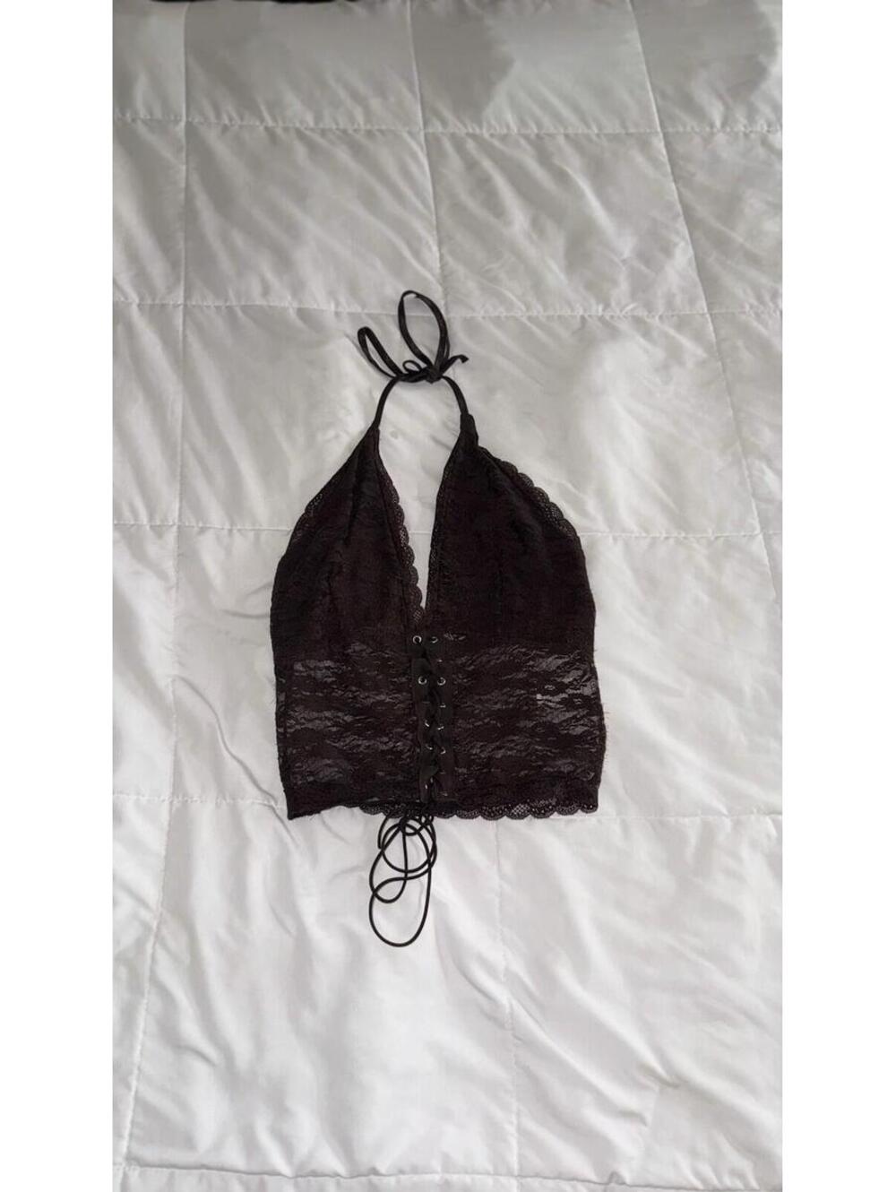 Brown Lace Halter Western Tank